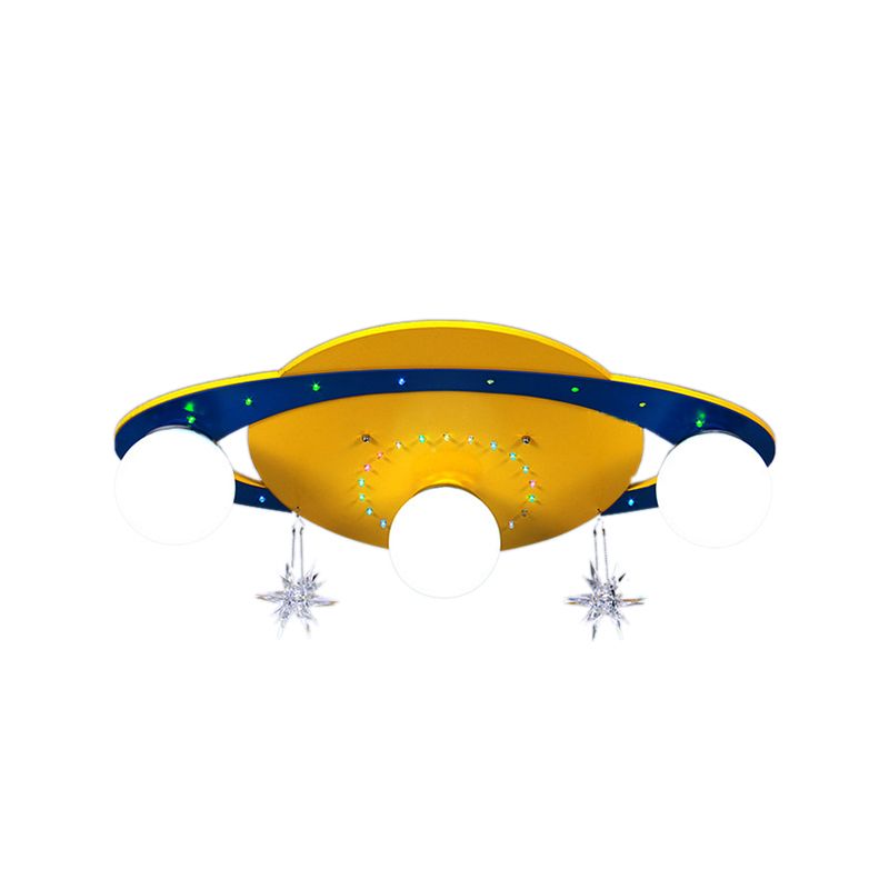 Plafonnier encastré UFO pour salon, plafonnier design en métal jaune