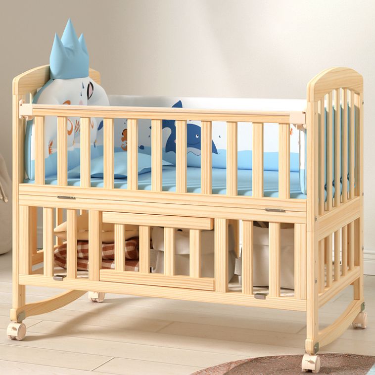 Modern 3-in-1 Convertible Crib in Natural Solid Wood Nursery Bed