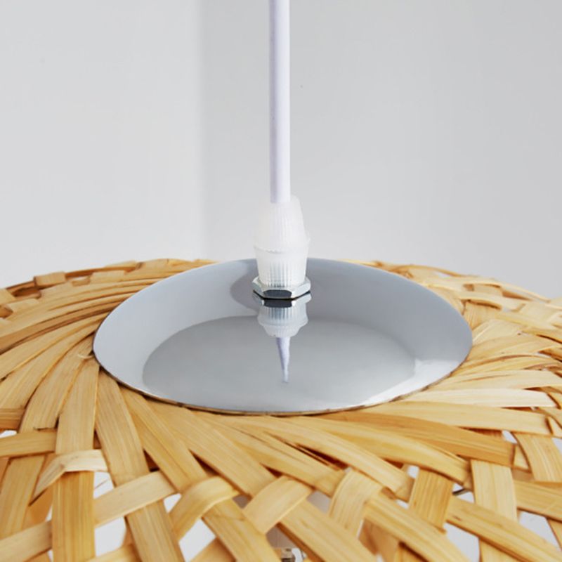 Handwoven Dome Pendant Light Fixture Chinese Bamboo 1 Light Dining Table Ceiling Light in Beige