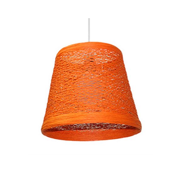 Rattan Trapezoid Hanging Pendant Lamp Rustic One Head Suspension Lighting in Red/Orange/White/Brown/Begie