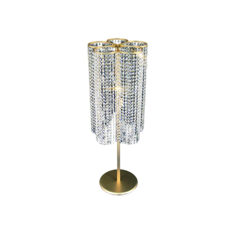 Crystal Beaded Tassel Drape Table Light Modernist 1-Light Hotel Night Stand Lamp in Gold