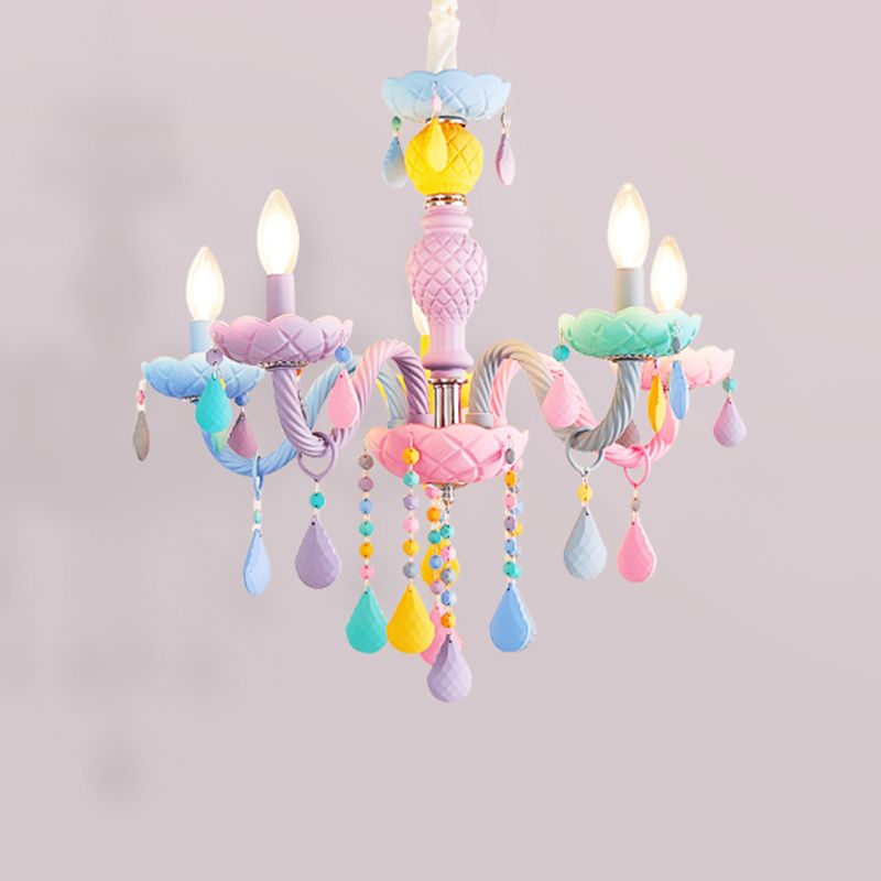 Candle-Shape Pendant Chandelier Nordic Style Stainless Steel Kids Bedroom Hanging Chandelier in Multi-Color