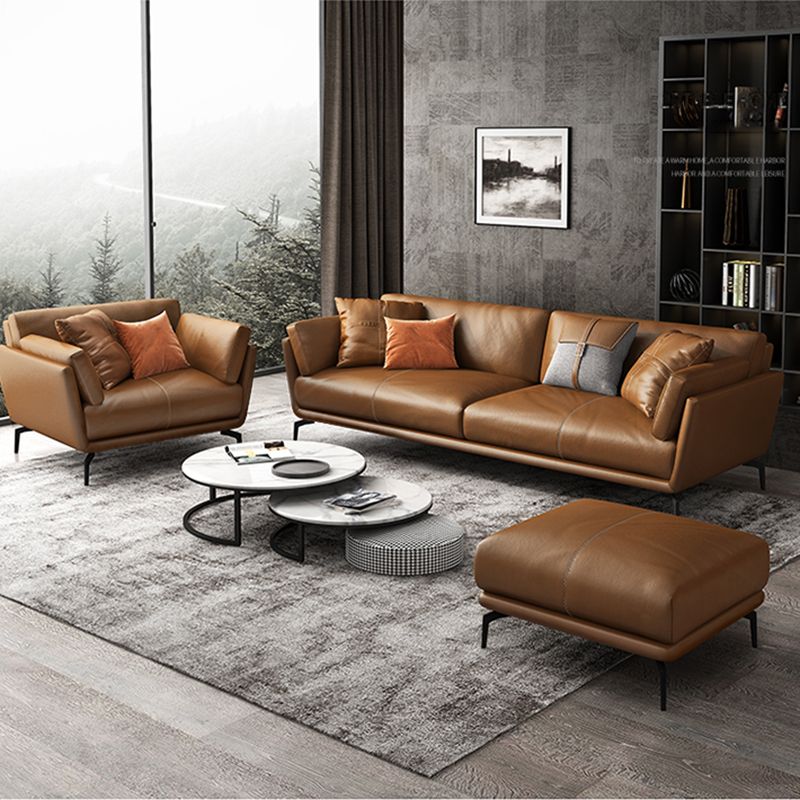 32" High Contemporary Square Arm Standard Sofa with Loose Back for Living Room, Brown