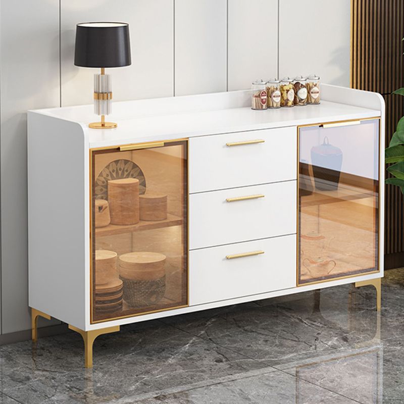 Modern Style Glass Doors Buffet Sideboard Engineered Wood Credenza