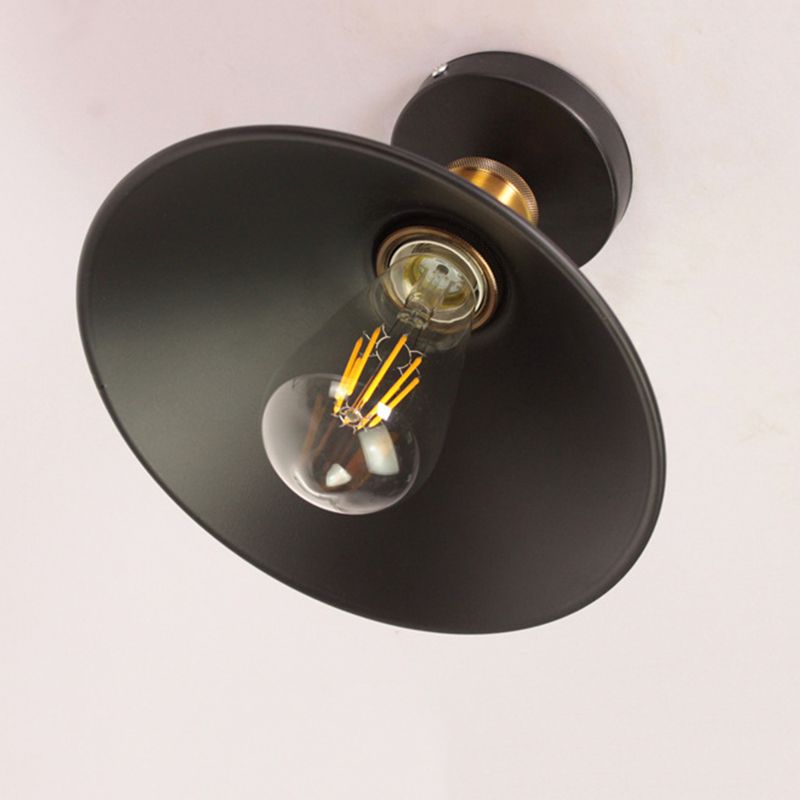 Black 1-Light Semi Flush Mount in Industrial Simplicity Wrought Iron Ceiling Light for Corridor