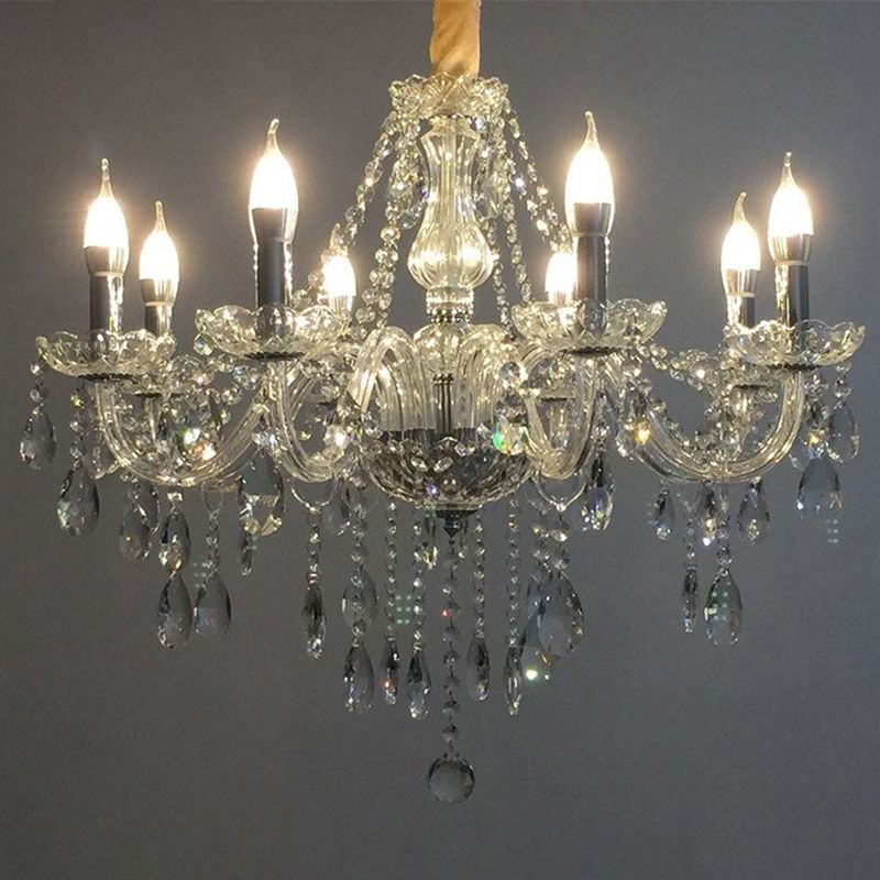 Crystal Candle Shape Hanging Ceiling Light European Style Multi Lights Hanging Light