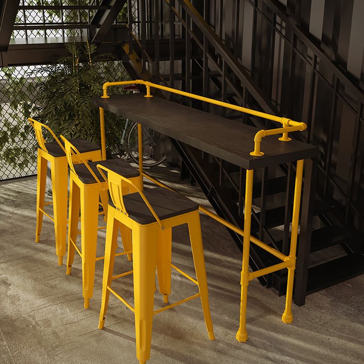 Industrial Wood Pub Table with Rectangle Table Top Yellow Trestle Table - 42" H