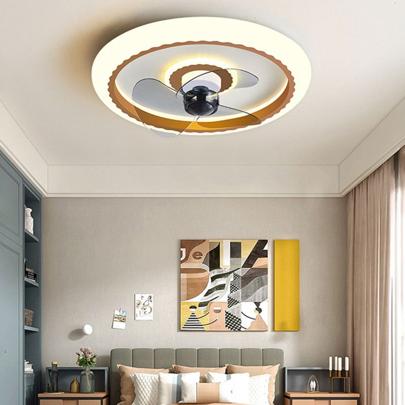 Macaron Round Fan Lighting Fixture Acrylic Children's Bedroom LED Flush Mount Lamp