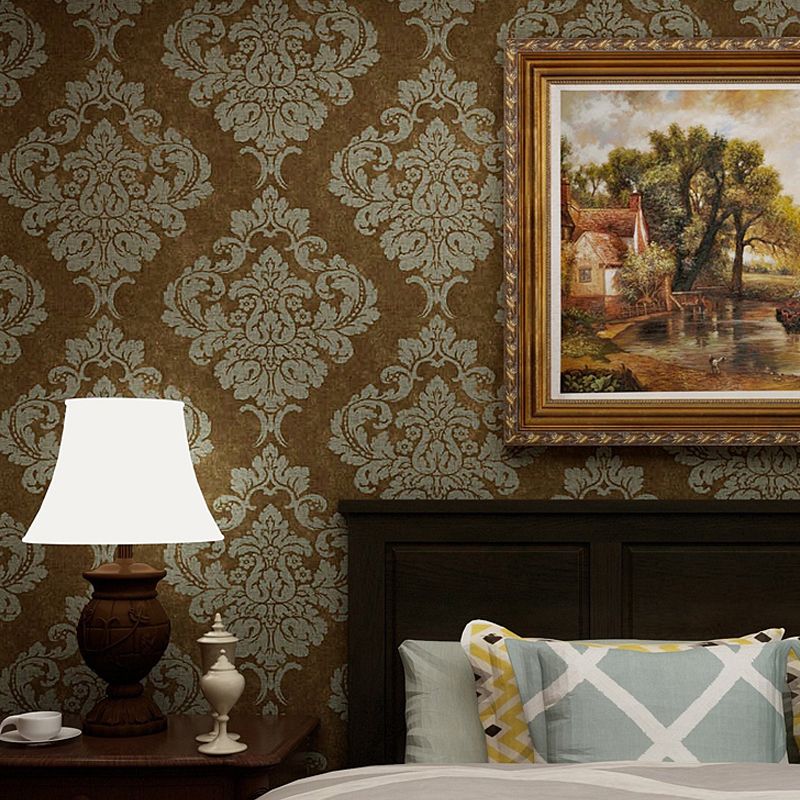 Dark Color Nostalgic Wallpaper 27.5' L x 28" W Medallion Patterned Wall Art for Bedroom