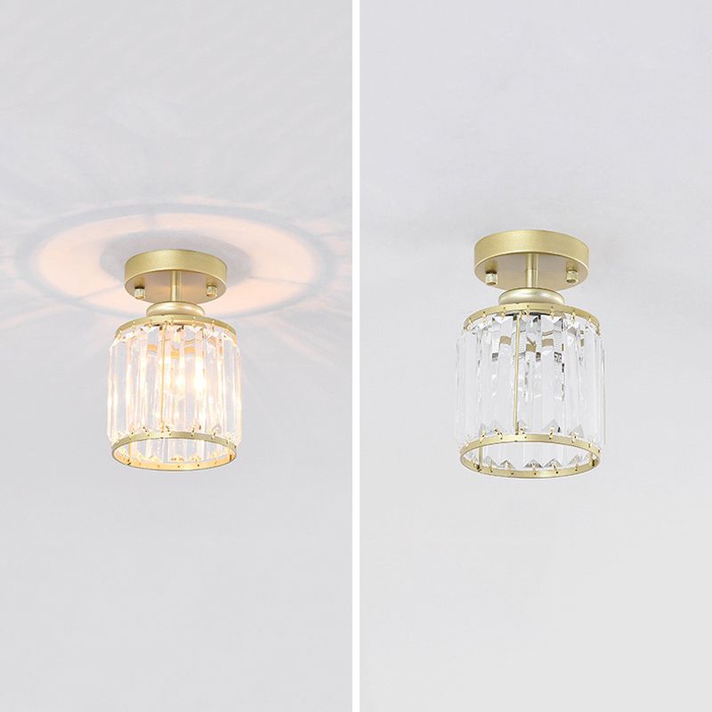 Single Modernism Golden Flush Mount Lighting Crystal Shaded Ceiling Light