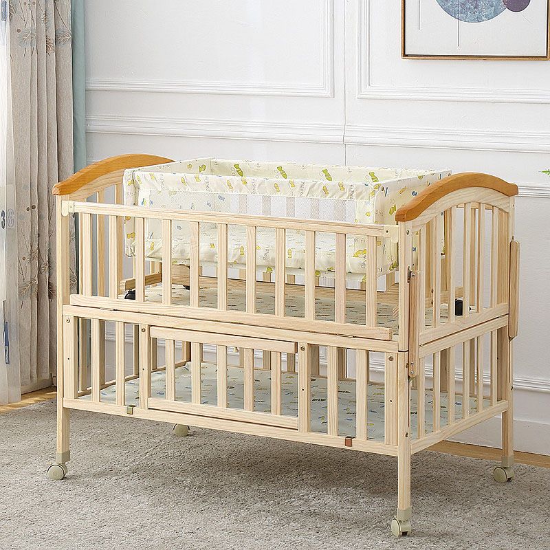 Contemporary Solid Wood Baby Crib with Under Crib Storage in Natural