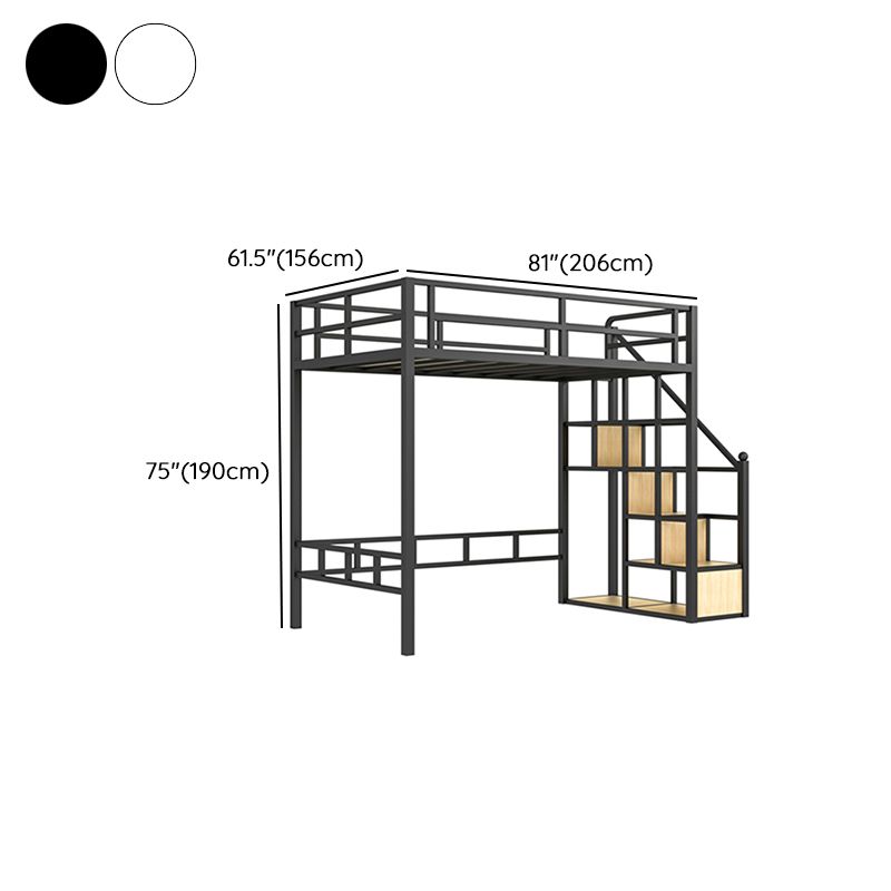 White/Black Loft Bed Industrial Metal Kids Bed with Guardrail