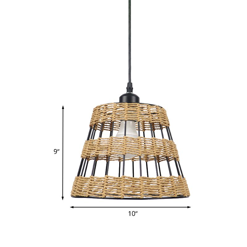 Asian Style Cone Hanging Leuchte Metall und Rattan 1/3-Kopf-Restaurant Anhängerlampe in Beige