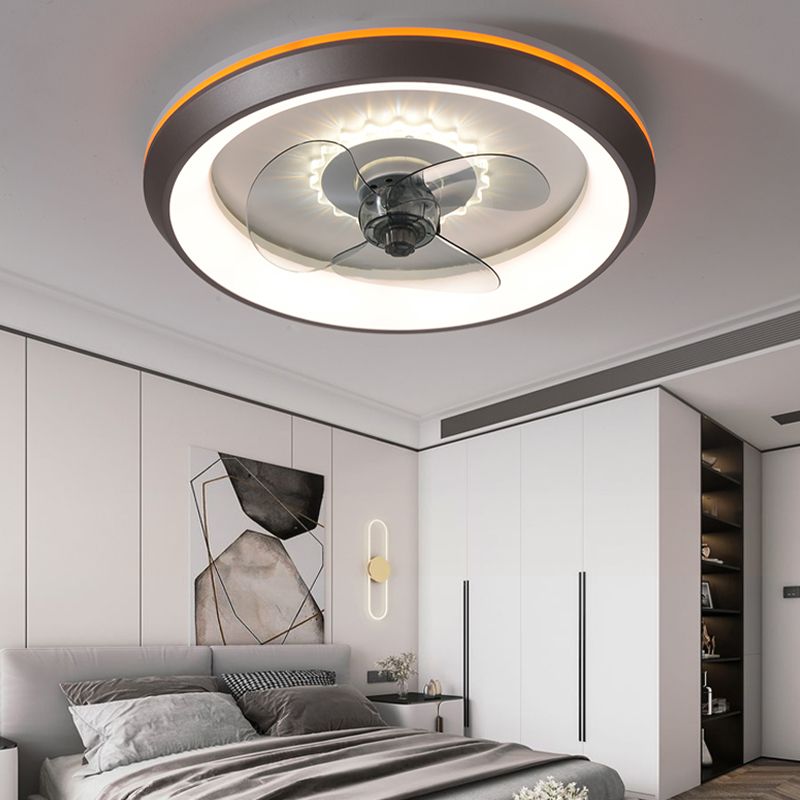 Circular Shade Bedroom Fan Light Fixture Acrylic Nordic Style LED Semi Flush Ceiling Light