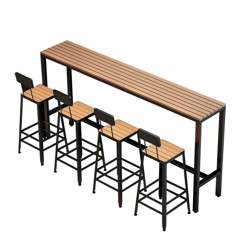 Wood Bar Dining Table Industrial Rectangle Bar Table with Trestle for Milk Tea Shop