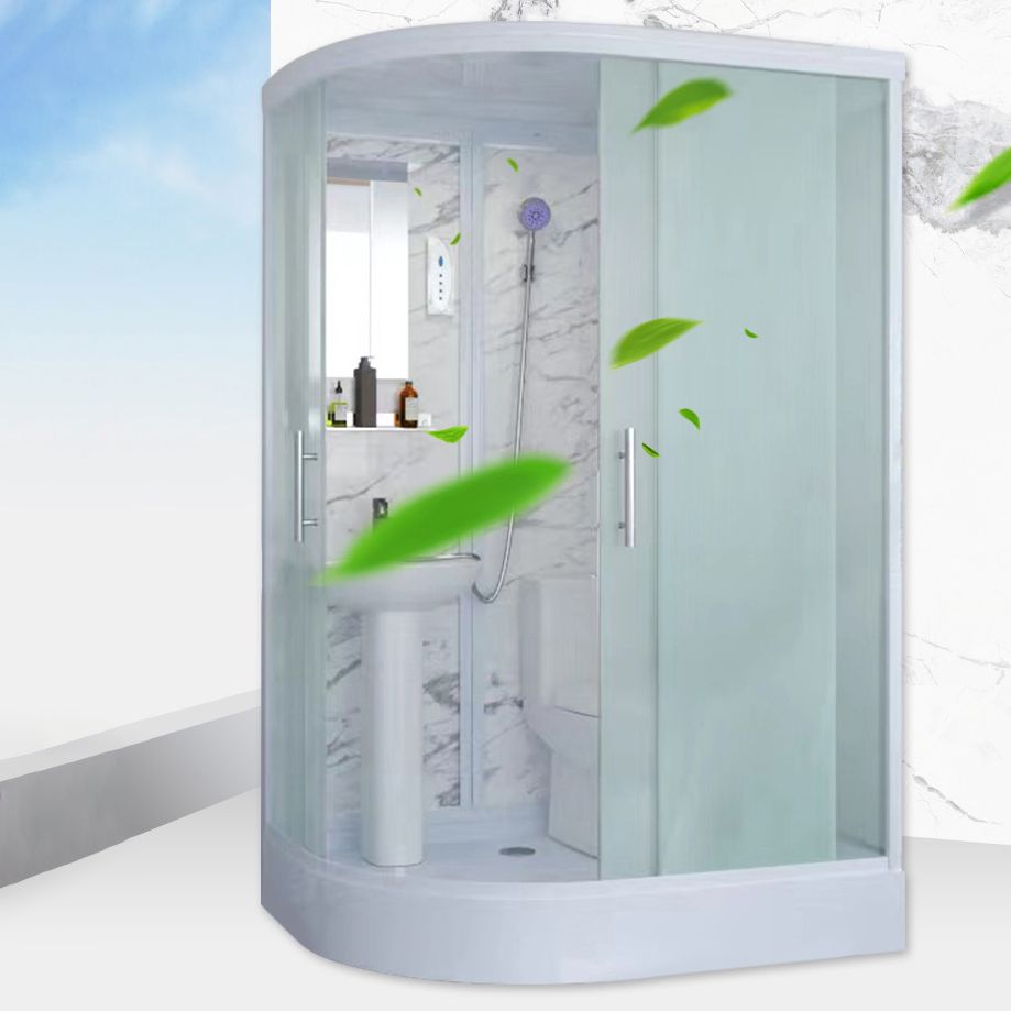 Sliding Shower Enclosure Framed Shower with Tempered Glass in White without Toilet