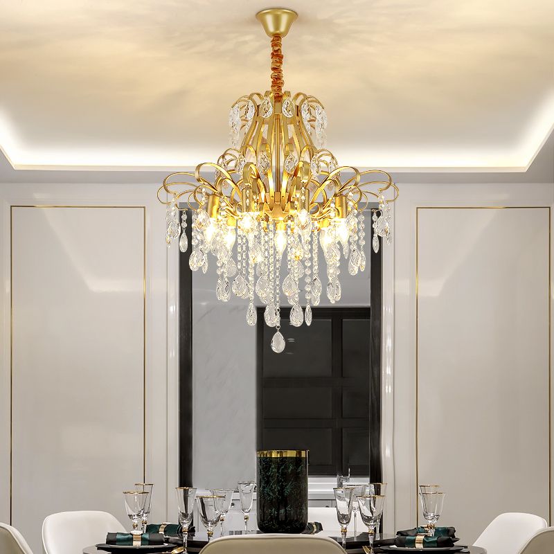 3/6 têtes Crystal Chandelier Lighting Moderniste Style Plafond Pendant Light en noir / or pour la chambre