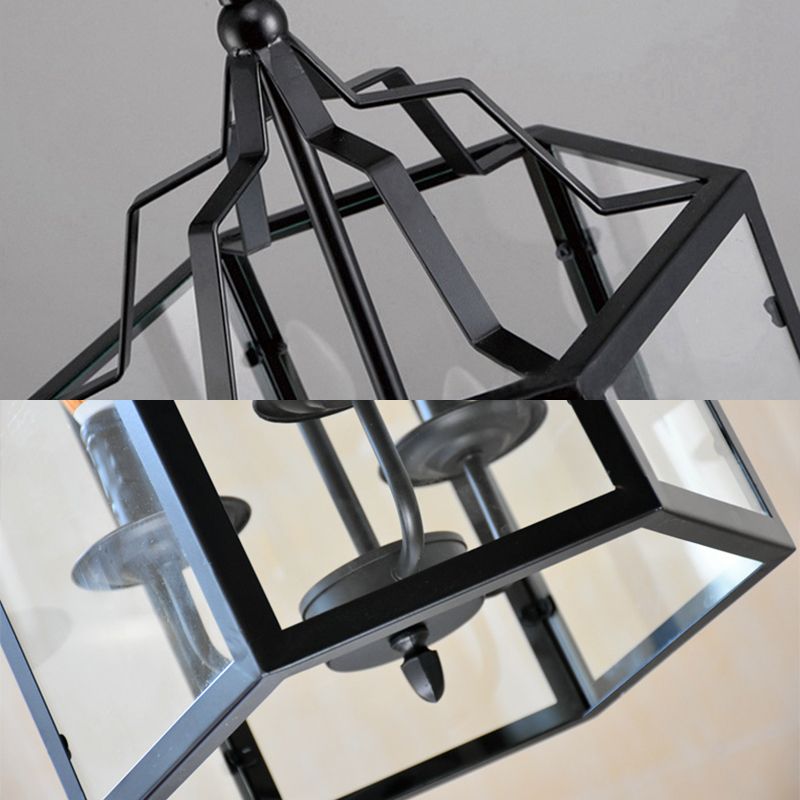 Black 3-Light Pendant Light in Industrial Unique Style Wrought Iron Hanging Lamp with Glass Shade