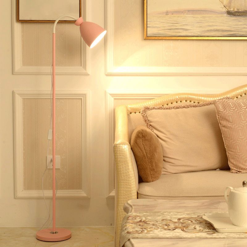 Rotatable Bell Floor Light Macaron Style Metal 1-Light Bedroom Reading Floor Lamp