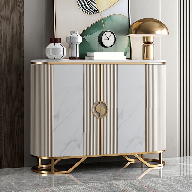 Glam Style Sideboard Marble Glass Doors Side Board with Cabinets