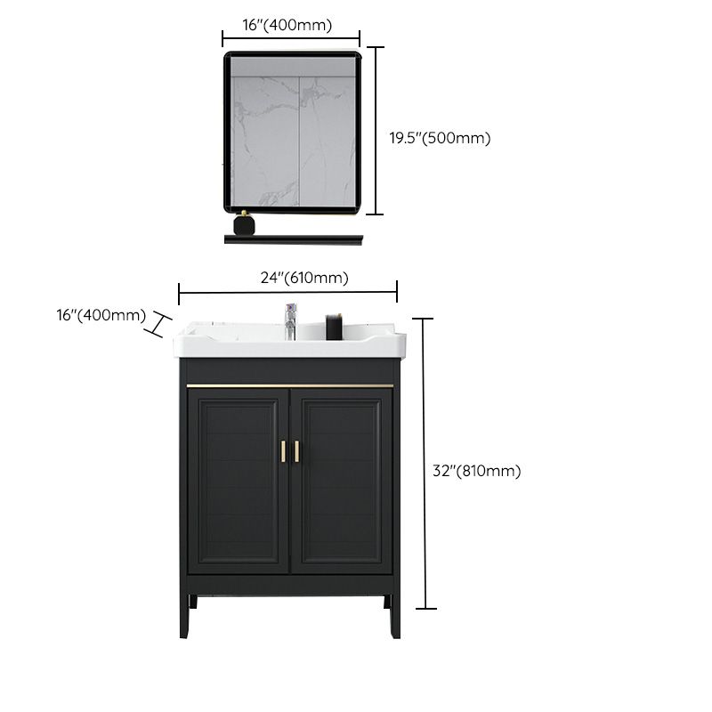 Modern Metal Sink Cabinet Mirror Wall-Mounted Bathroom Vanity Cabinet in Black