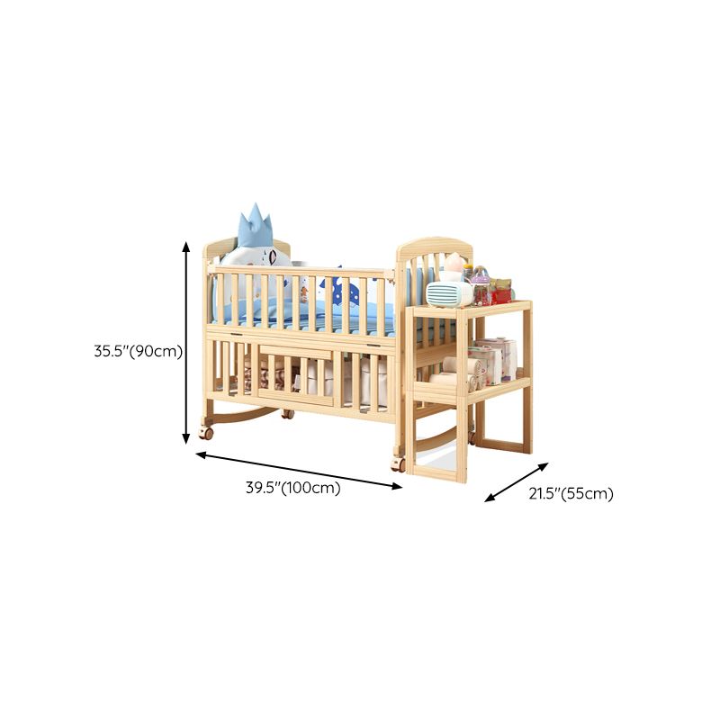 Modern 3-in-1 Convertible Crib in Natural Solid Wood Nursery Bed