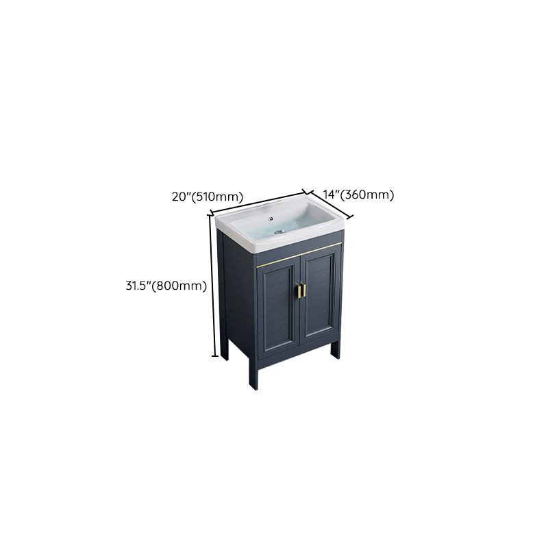 Blue Bath Vanity Freestanding Rectangular 2 Doors Single Sink Metal Frame Bathroom Vanity