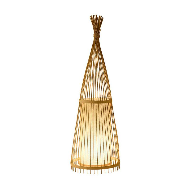 Tapered Floor Lamp Contemporary Bamboo Single-Bulb Tea Room Standing Lighting in Wood