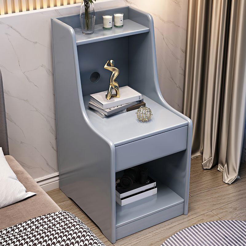 Solid Wood Bedside Cabinet Open Storage Bed Nightstand with Drawer