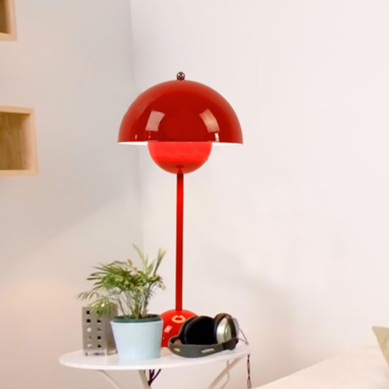 1-Light Study Room Reading Light Macaroon White/Black/Red Finish Table Lamp with Dome Metal Shade