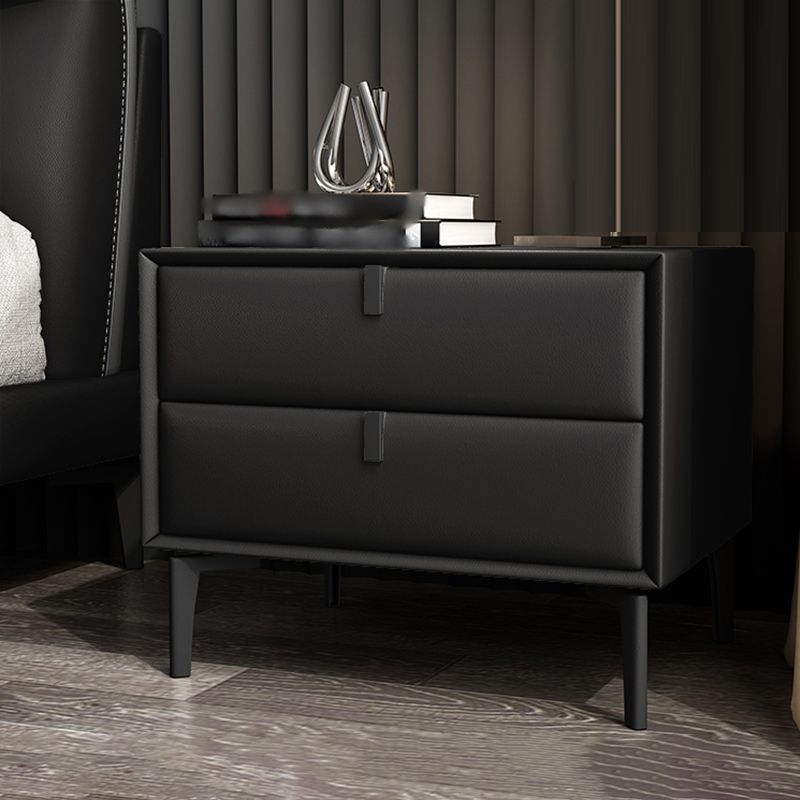 2-Drawer Faux Leather Nightstand Solid Wood Modern 19" H Legs Included Night Table