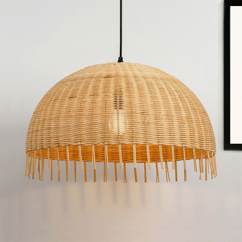 Luminaire pendant à la main beige avec un style moderne à dôme 12 "/ 16" W 1 lampe suspendue en rotin de tête