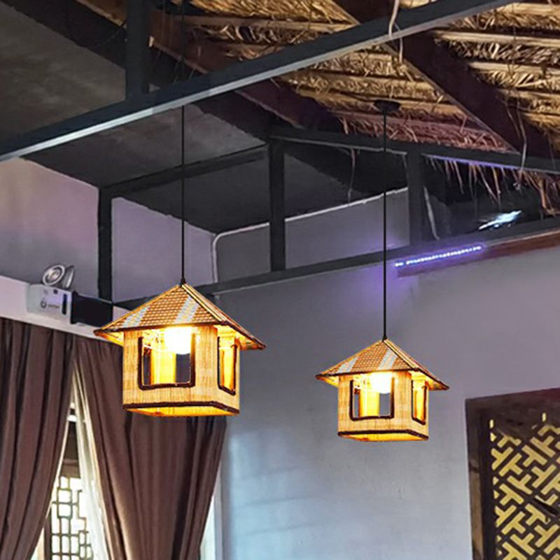 Luz de colgante sombreada de cáñamo antiguo restaurante de 1 luz de 1 luce lámpara colgante en marrón