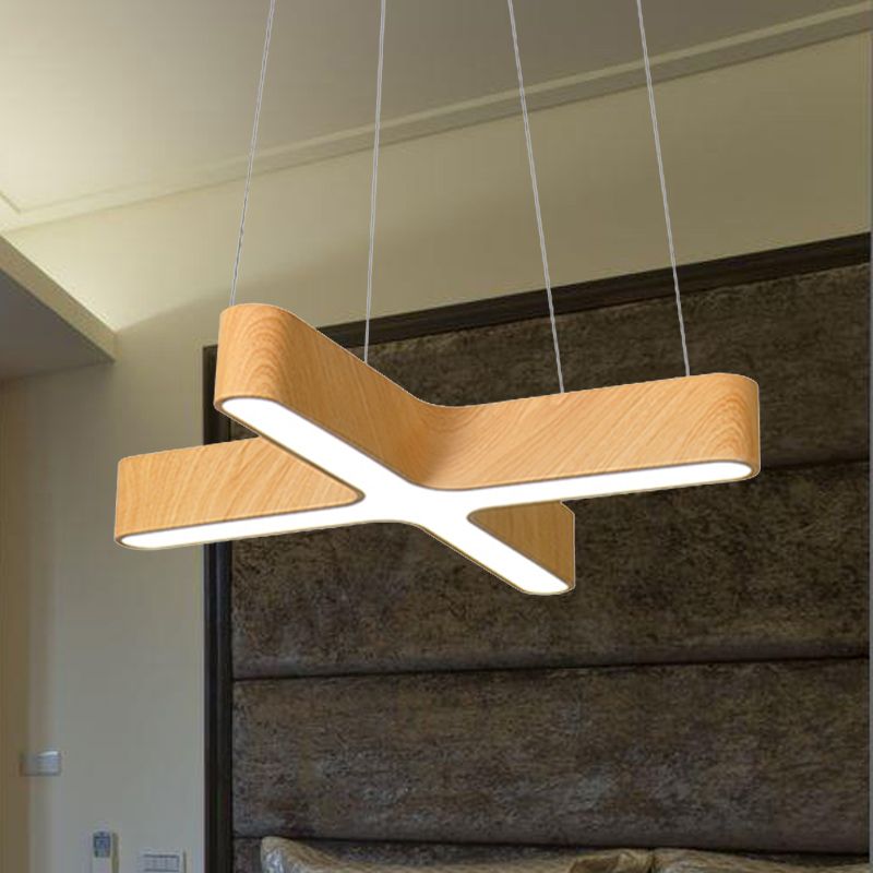 Cross Wood Hanging Lamp Modern Led 23.5"/35.5" Wide Beige Ceiling Pendant Light Fixture with Opaline Diffuser