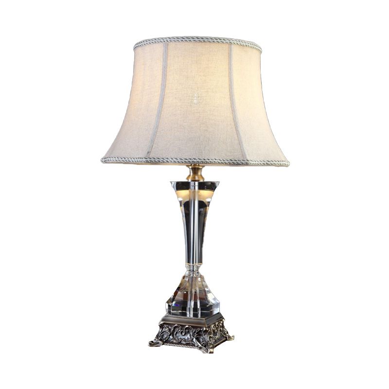 Flared Fabric Desk Lamp Modern 1 Head Grey Table Light with Sculpted Metallic Base