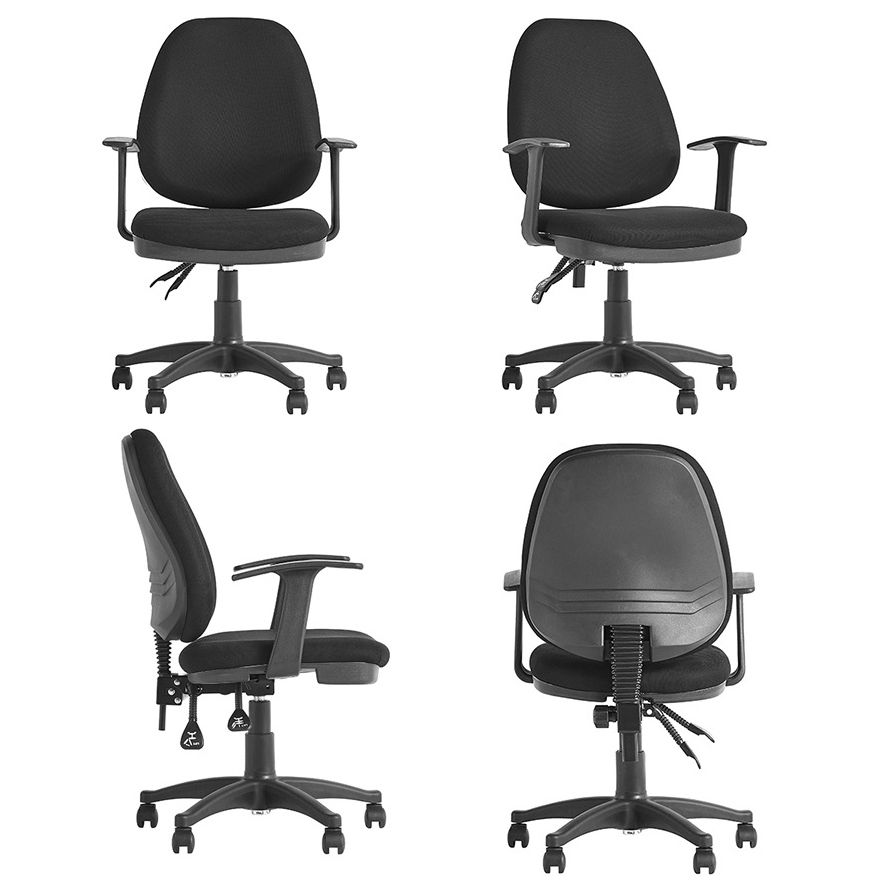 Modern Black Swivel Computer Chair Fixed Arms Height-adjustable Office Chair