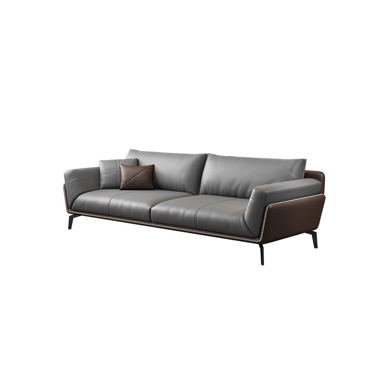 Contemporary Gray Upholstered Sofa  Pillow Back Couch with Flared Arms for Living Room