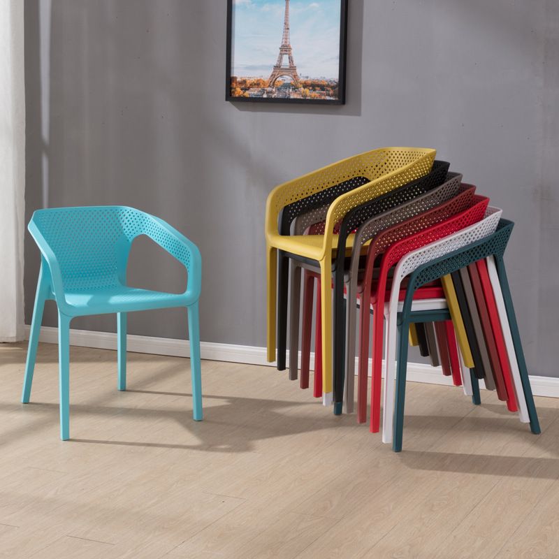 Plastic Slat Back Arm Chair Glam Style Stackable Dining Chair for Indoor