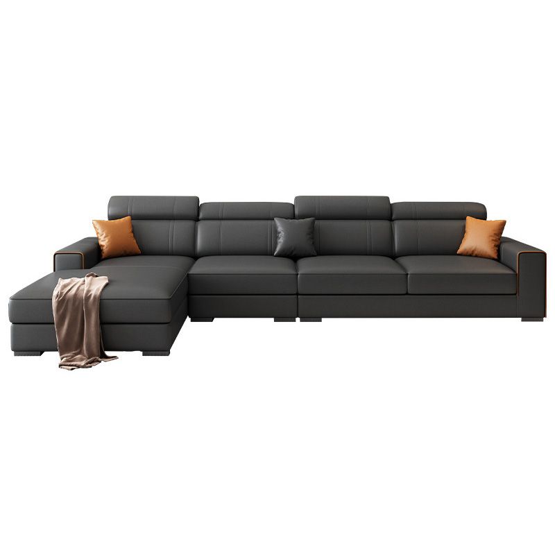 Modern Black Faux Leather Sectional Square Arm Sofa for Living Room