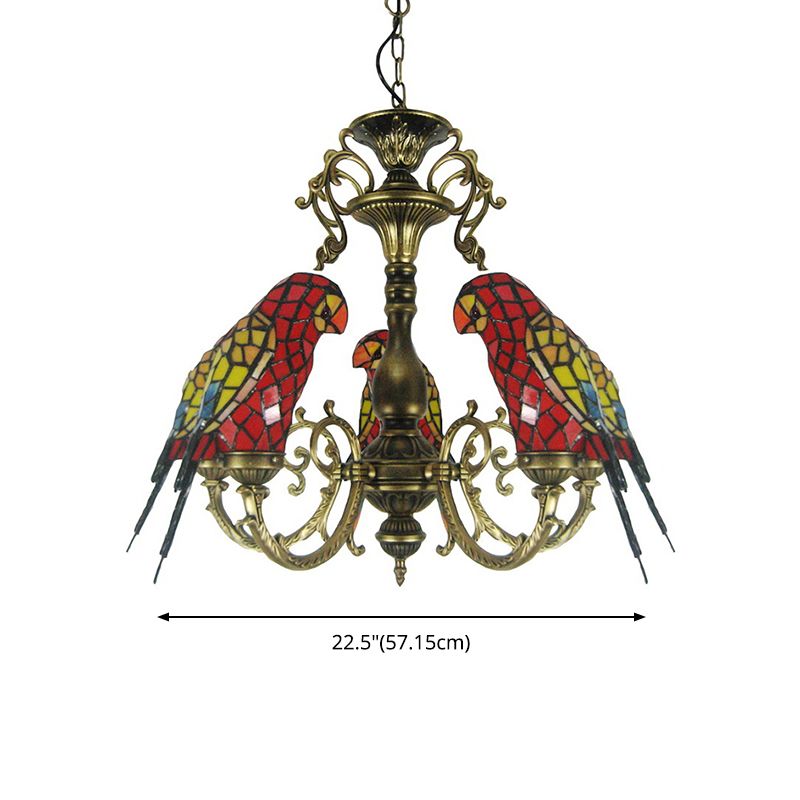 Multicolored Stained Glass Birds Chandelier Pendant Light Tiffany Style Suspension Lighting