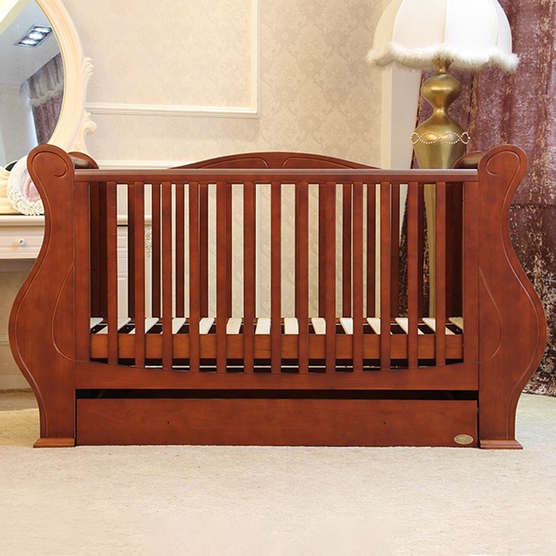 Rectangle Solid Wood Crib Traditional 3-In-1 Convertible Crib with Drawer