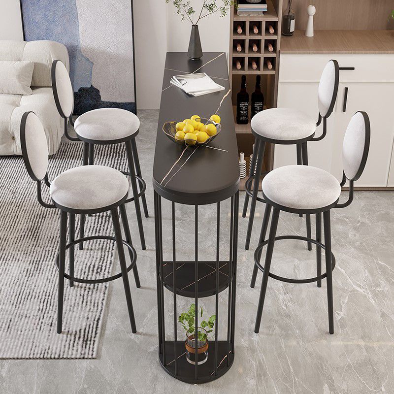 Stone and Metal Modern Cocktail Bar Table with Storage Indoor Counter Table