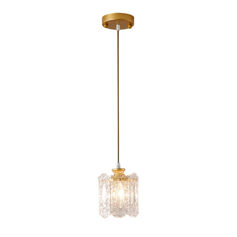 1-Light Drum Shade Hanging Lamp, Contemporary Ribbed Glass Hanging Light