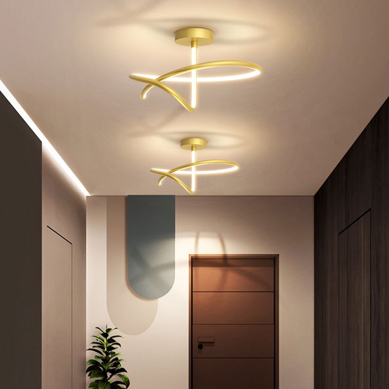 Contemporary 1 - Light Semi Flush Mount Chandelier Metal Linear Ceiling Semi Flush