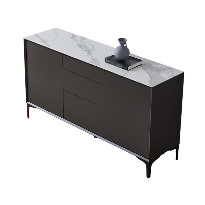 Dining Room Grey Sideboard Table Wood and Stone Modern Side Board with Drawers