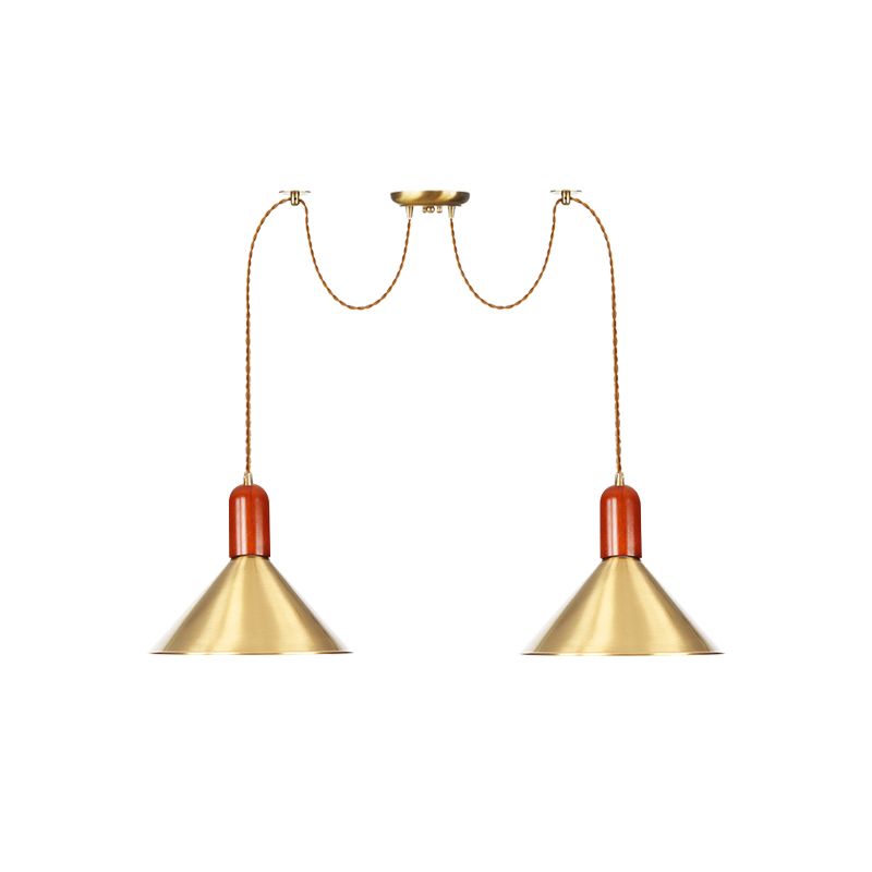 2/4/3 Cabezas Cono Candelier de múltiples colgantes Gold Finish Swag Metal Hanging Light Kit