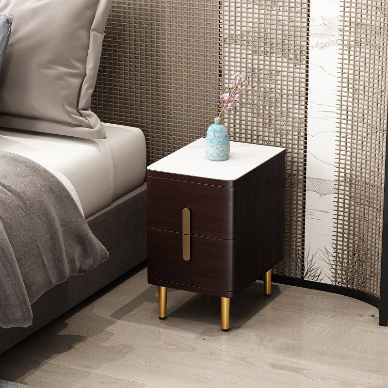 Contemporary Bedside Cabinet Stone Night Table with 2 Drawers