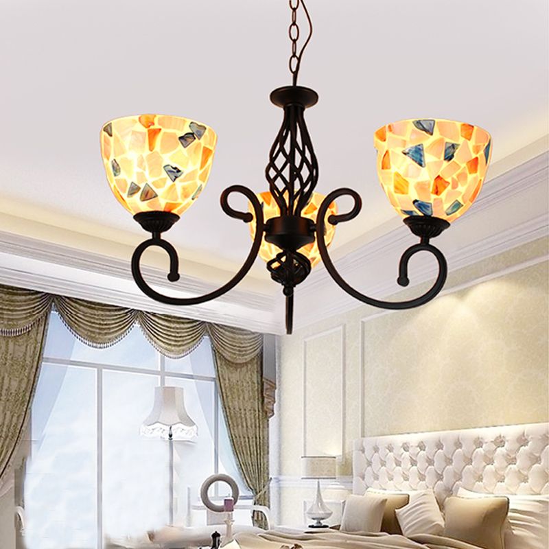 Bowl Shape Chandelier Light Fixture Shell Tiffany-Style Hanging Chandelier for Bedroom