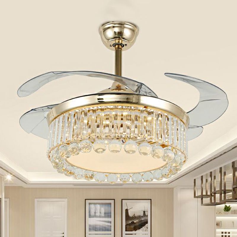 4-Blade Crystal Ball Semi Mount Fan Light Modernity LED Gold Finish Downrod Ceiling Lamp