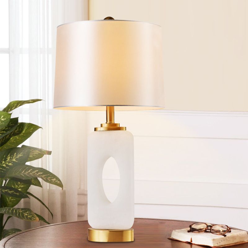 Tapered Drum Task Lighting Contemporary Fabric 1 Bulb Night Table Lamp in White